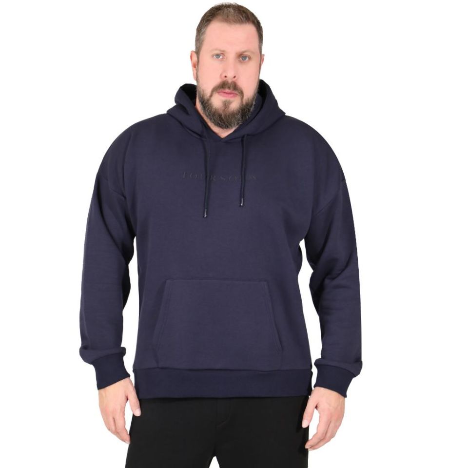 Lacivert Erkek Hoodie, Kanguru Cepli, Kapüşonlu, 3 İplik Kumaş M